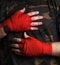 Close-up of hand boxer wrist wraps before fight