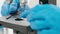 Close-up of the hand of a chemist laboratory assistant