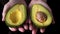 Close up hand open avocado fruit