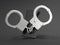 Close up of handcuffs next to mobile phone on black background, 3d rendering.