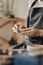 Close Up of Handmade Process, Female Pottery Master Creating Product from a Clay in Her Studio