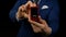 Close-up with hands of business man opening small a gift box with ring inside