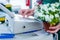 Close-up of the hands of a cashier entering into the cash regist