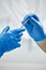 Close-up of the hands of a dentist and nurse surgeon over an operating room during a dental implant operation