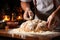 Close-up of hands kneading dough with culinary passion - stock photography concepts