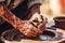 Close-up of hands making clay pots