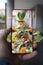 Close up of the hands of a man taking a photo of a dish of Peruvian cuisine. Peruvian eviction of marinated fish