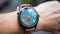 close up of hands with map on smartwatch screen.