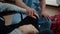 Close up of hands of nurse and senior patient at medical visit