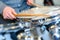 Close up hands playing drums