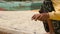 Close-up of hands untangling a fishing net. high quality