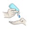 Close-up hands using alcohol hand sanitizer gel dispenser to protect Covid-19 virus vector illustration sketch doodle hand drawn
