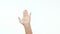 Close up of Hands waving saying greeting or goodbye making hand gestures isolated on white background.