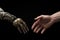 close up of handshakes between identical robotic hands