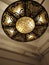 Close up hanging black ceiling old lamp decoration style . Interior design, indoor lamps and electricity concept - Round