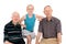 Close up of happy young granddaughter with her proud grandparents on a white studio background