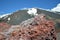 Close-up of hardened lava against the mount Etna