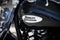 Close-up of a Harley Davidson brand motorcycle