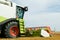 Close-up harvesting combine