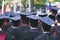 Close up hat group of Graduates during commencement. Concept education congratulation