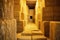 close-up of hay bales stacked to form maze walls