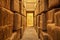 close-up of hay bales stacked to form maze walls