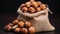Close-Up of Hazelnuts in Burlap Sack AI Generated