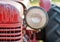 Close up of a head light on a tractor trailer