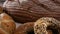 Close up of healthy bakery products, organic buns, bagels and rye bread