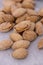 Close-up heap almonds nuts