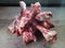 Close up of a heap of raw lamb bone