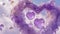 A close up of a heart shaped bubble with purple hearts, AI