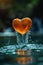 A close up of a heart shaped object in water with bubbles, AI