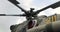 Close-up of a helicopter`s rotor blades. Helicopter parts. Russian military helicopter
