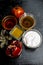 Close up of herbal and organic face pack of pomegranate with honey,green tea,curd or yogurt  on wooden surface in a bowl with some