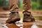 Close up of hiker outdoors walking with sturdy hiking shoes in beautiful natural landscape