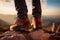 Close up of hiker wearing comfortable outdoor hiking shoes while walking on a scenic trail