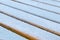 Close-up on hoarfrost on frozen bench