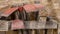 Close up of Hoes, tool used to loosen the soil in the vegetable garden, stored, in a garden shed