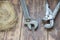 Close up of home craftsman plumber tool. Adjustable wrench for plumbing repair, pipe wrench, sanitary flax on a wooden surface.