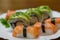 Close-up of homemade japanese nigiri sushi.