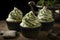 Close-up homemade sage green cupcakes garnished with a cream swirl. Generative AI