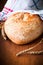 Close up of homemade wholegrain sourdough bread.