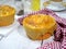 Close up homemade Zuppa Italian pastry soup with picnic napkin