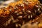 close-up of honeycomb, with busy bees working to make their sweet harvest