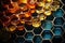 A close up of a honeycomb with many different colored glass tubes, AI