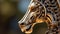 A close up of a horse's head with intricate designs, AI