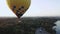 Close-up hot air balloon over Kiev, view river Dnipro in the sunrise, beautiful panorama of the city, air balloon in