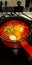 Close up hot soft tofu stew Korean style with egg. Asian food