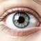 Close-up of human blue eye with long eyelashes,  Macro shot